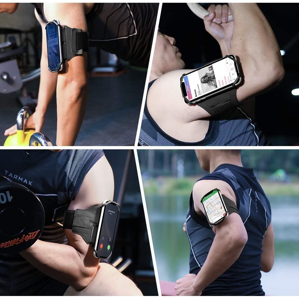 VUP Running Armband 360°Rotatable for iPhone 15/14/13/Pro Max/Pro/Mini/12/11/SE/Xs/XR/X/8/7/Plus, Fits All 4-6.7 Inch Smartphones, with Key Holder Phone Armband for Running Hiking Biking (Black) thumbnail 2