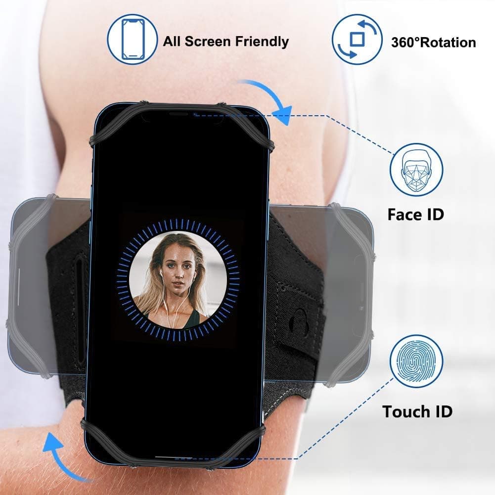 VUP Running Armband 360°Rotatable for iPhone 15/14/13/Pro Max/Pro/Mini/12/11/SE/Xs/XR/X/8/7/Plus, Fits All 4-6.7 Inch Smartphones, with Key Holder Phone Armband for Running Hiking Biking (Black) thumbnail 3