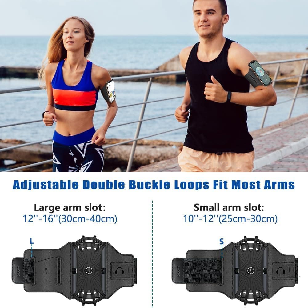 VUP Running Armband 360°Rotatable for iPhone 15/14/13/Pro Max/Pro/Mini/12/11/SE/Xs/XR/X/8/7/Plus, Fits All 4-6.7 Inch Smartphones, with Key Holder Phone Armband for Running Hiking Biking (Black) thumbnail 4
