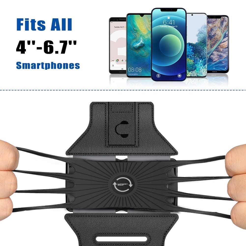 VUP Running Armband 360°Rotatable for iPhone 15/14/13/Pro Max/Pro/Mini/12/11/SE/Xs/XR/X/8/7/Plus, Fits All 4-6.7 Inch Smartphones, with Key Holder Phone Armband for Running Hiking Biking (Black) thumbnail 5