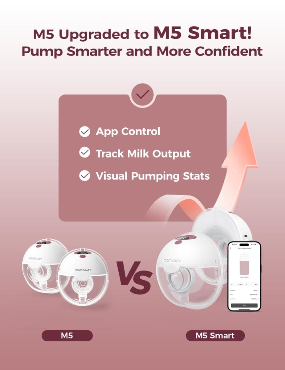Momcozy M5 Smart APP Controlled Wearable Breast Pump, Hands-Free Wireless Electric Pump, 3 Modes 9 Suction Levels, BPA-Free, Portable Lightweight, 24mm Flange, 2-Pack Cozy Red thumbnail 2