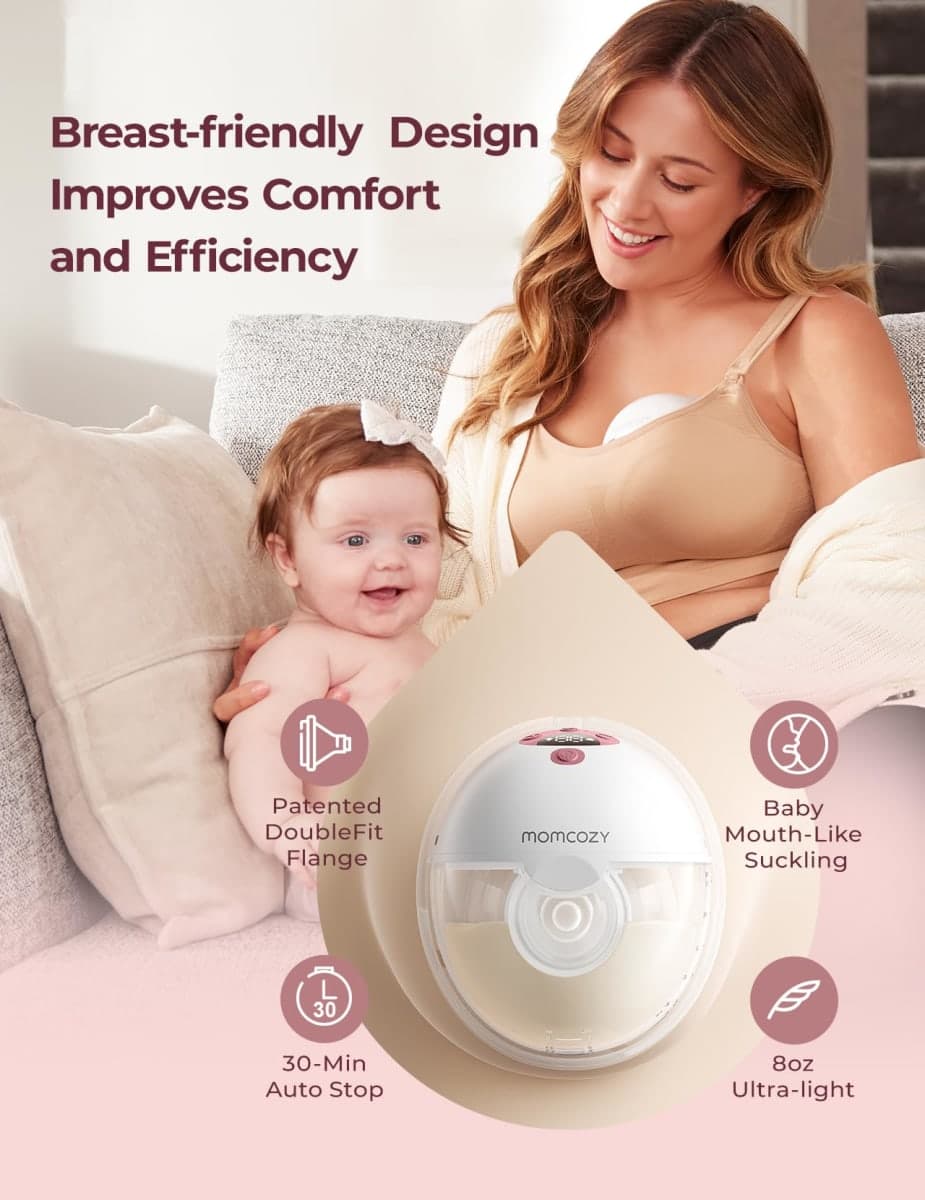 Momcozy M5 Smart APP Controlled Wearable Breast Pump, Hands-Free Wireless Electric Pump, 3 Modes 9 Suction Levels, BPA-Free, Portable Lightweight, 24mm Flange, 2-Pack Cozy Red thumbnail 4