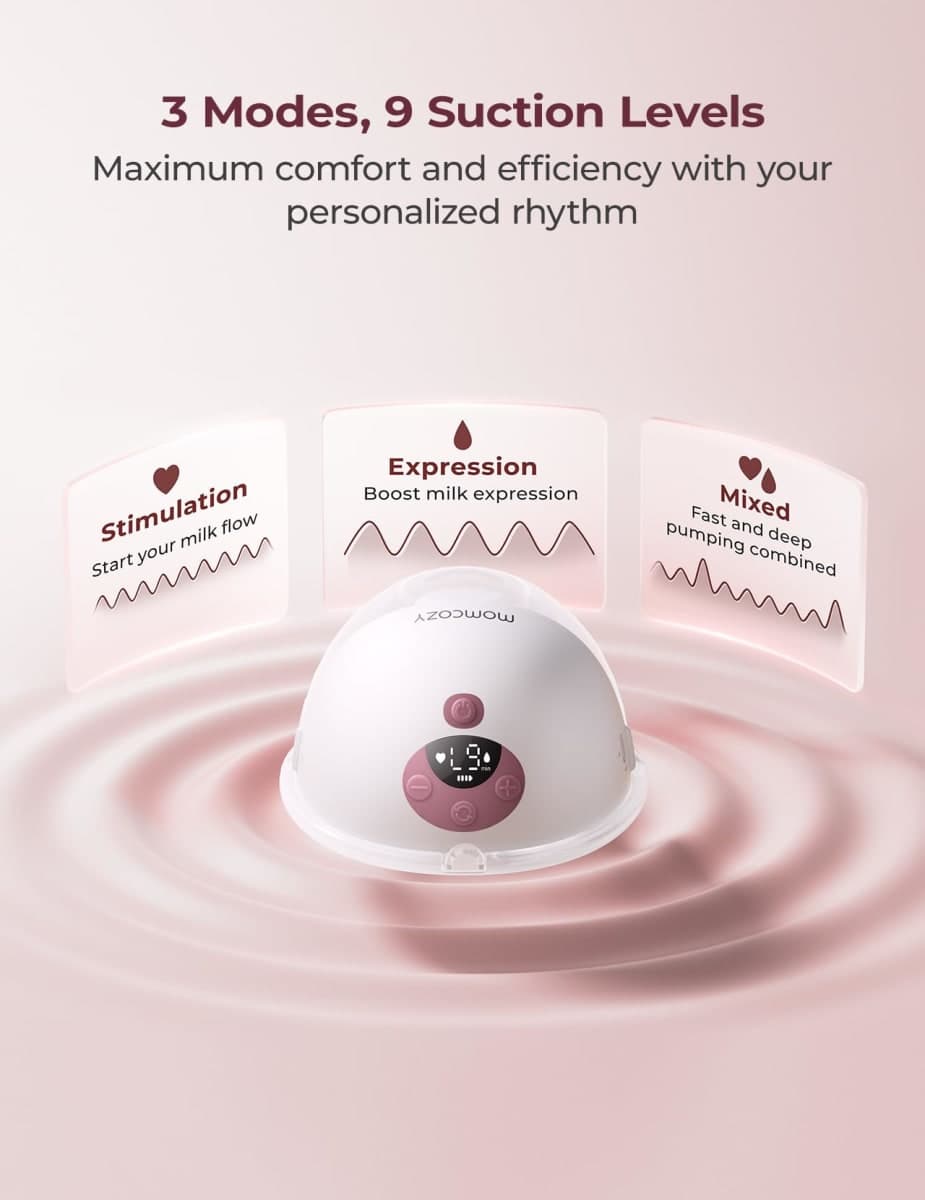 Momcozy M5 Smart APP Controlled Wearable Breast Pump, Hands-Free Wireless Electric Pump, 3 Modes 9 Suction Levels, BPA-Free, Portable Lightweight, 24mm Flange, 2-Pack Cozy Red thumbnail 5