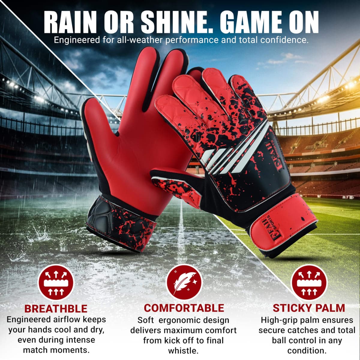 EFAH SPORTS Soccer Goalkeeper Gloves for Kids Boys Children Youth Football Goalie Gloves with Super Grip Protection Palms (Size 3 Suitable for 5 to 6 Year Old, Red) thumbnail 2