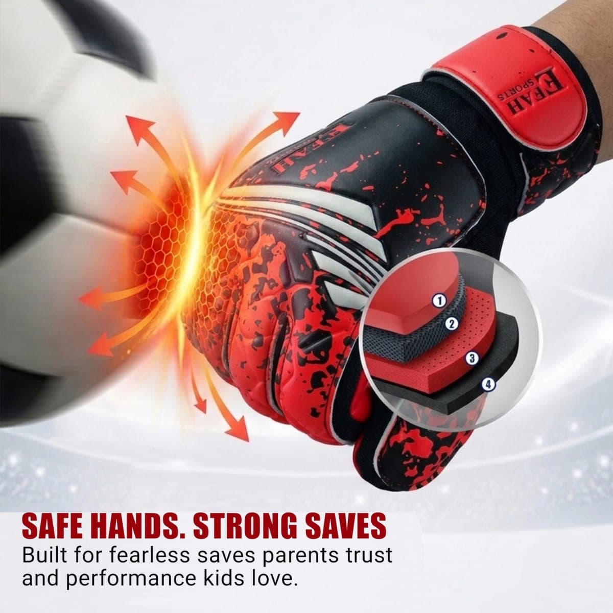 EFAH SPORTS Soccer Goalkeeper Gloves for Kids Boys Children Youth Football Goalie Gloves with Super Grip Protection Palms (Size 3 Suitable for 5 to 6 Year Old, Red) thumbnail 5
