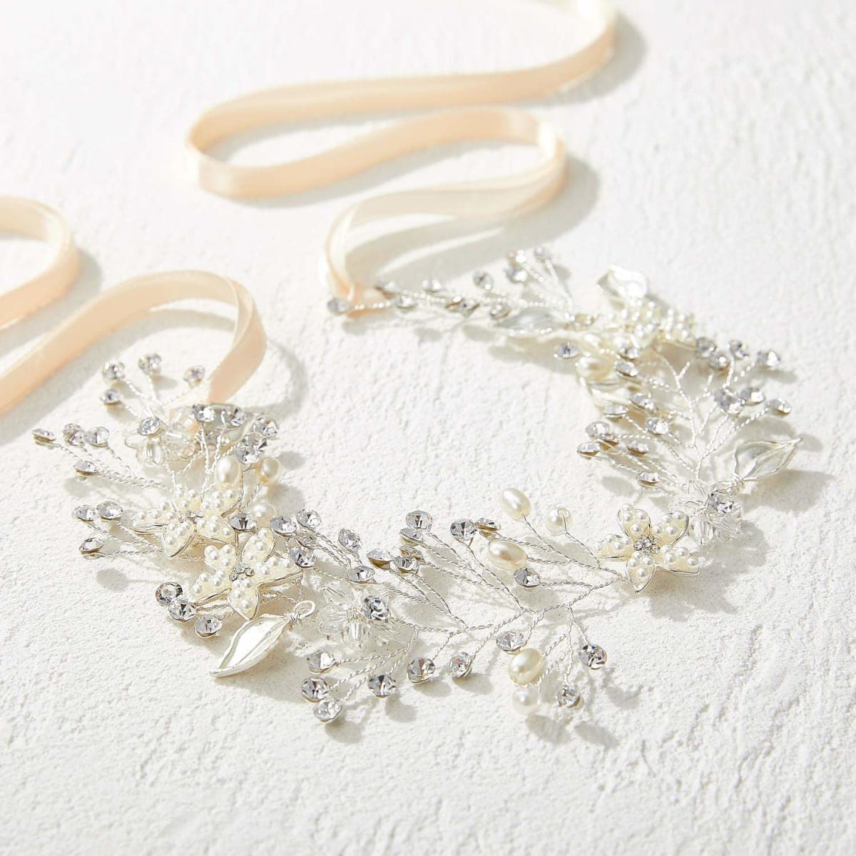 SWEETV Flower Girl Headpiece Silver Princess Wedding Headband -Baby Girls Flower Pearl Hair Accessories for Birthday Party, Photography thumbnail 5