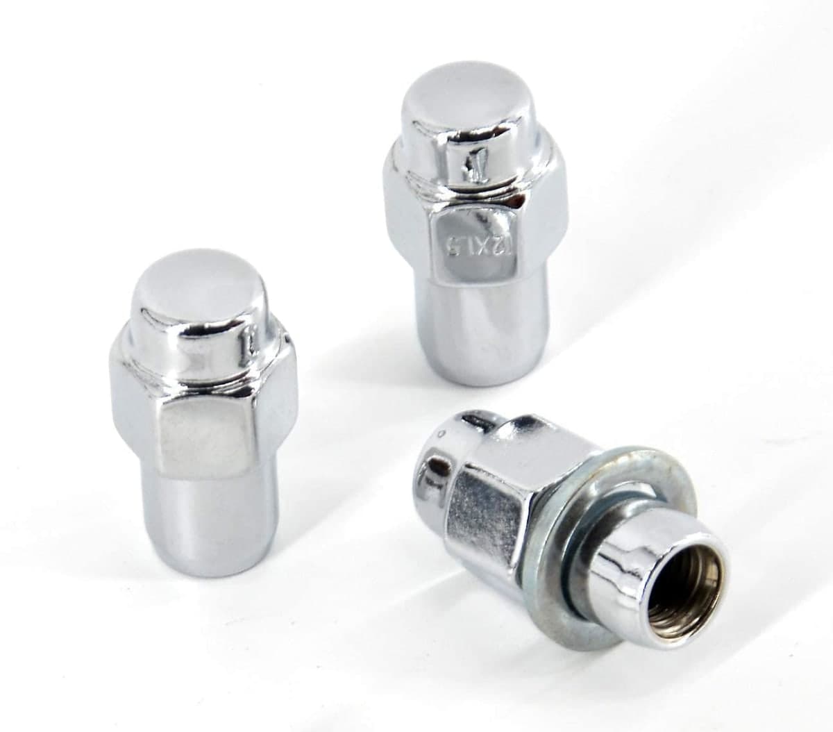 Set of 20 pcs Wheel Lug Nuts M12X1.25,13/16" Hex/Wrench, Total Length 1.68"(42.67mm), Chrome Flat Top Mag 0.75", 2-PC Standard Mag Shank Closed End Chrome Lug Nuts Set with Washer thumbnail 3