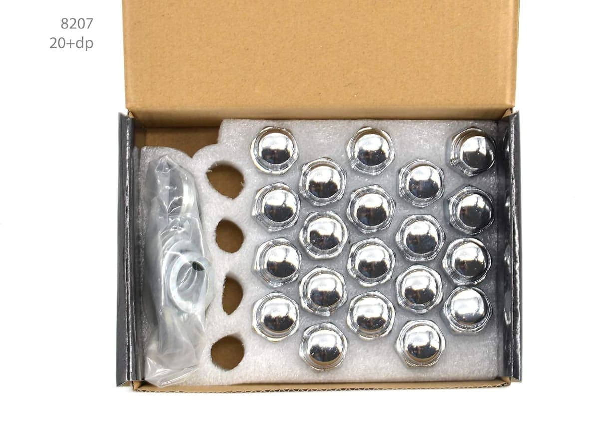 Set of 20 pcs Wheel Lug Nuts M12X1.25,13/16" Hex/Wrench, Total Length 1.68"(42.67mm), Chrome Flat Top Mag 0.75", 2-PC Standard Mag Shank Closed End Chrome Lug Nuts Set with Washer thumbnail 4
