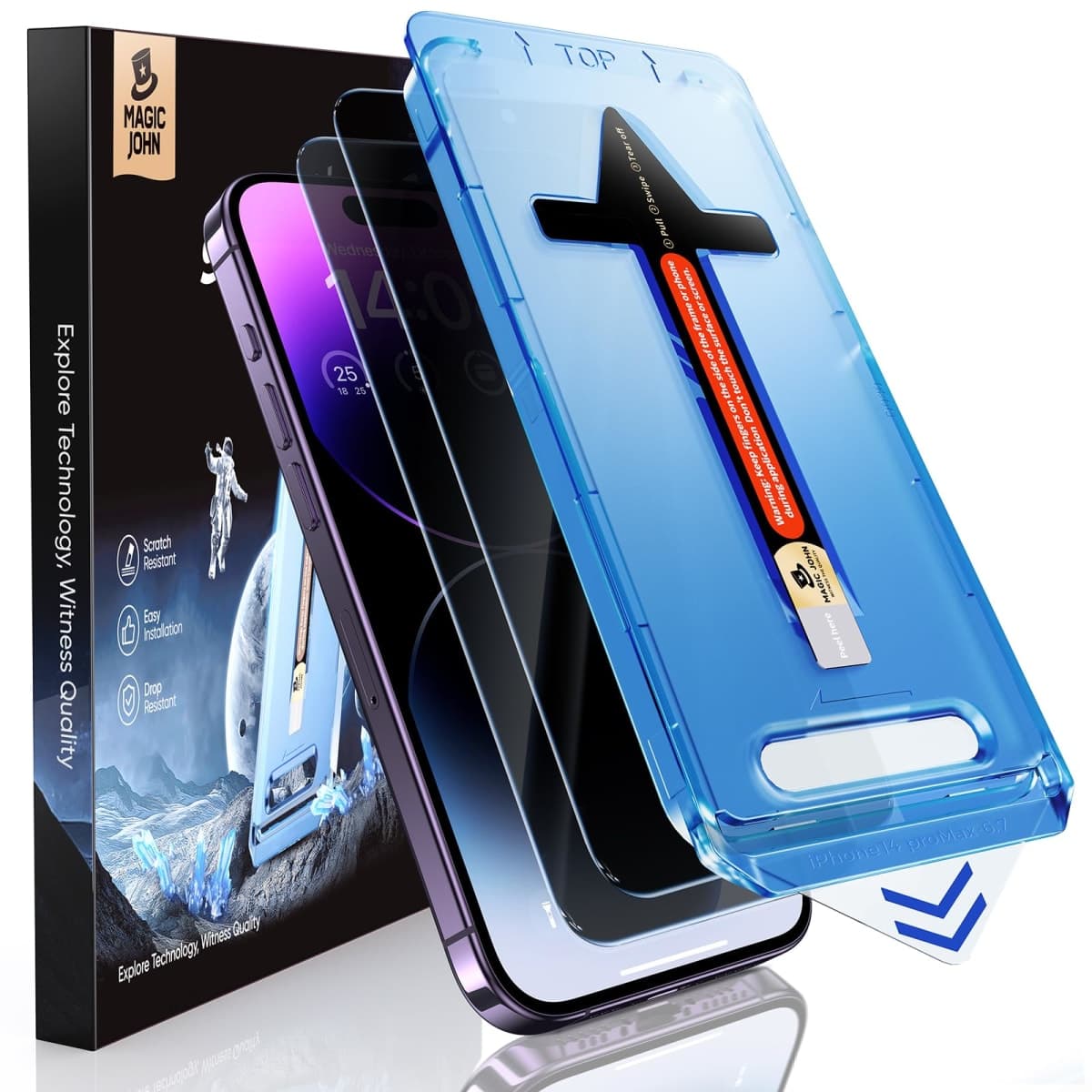 MAGIC JOHN 2 Pack for iPhone 14 Pro Max 6.7 inch Privacy Tempered Glass Screen Protector, Auto Dust-Elimination Installation, Easy Installation, Bubble Free — image 1