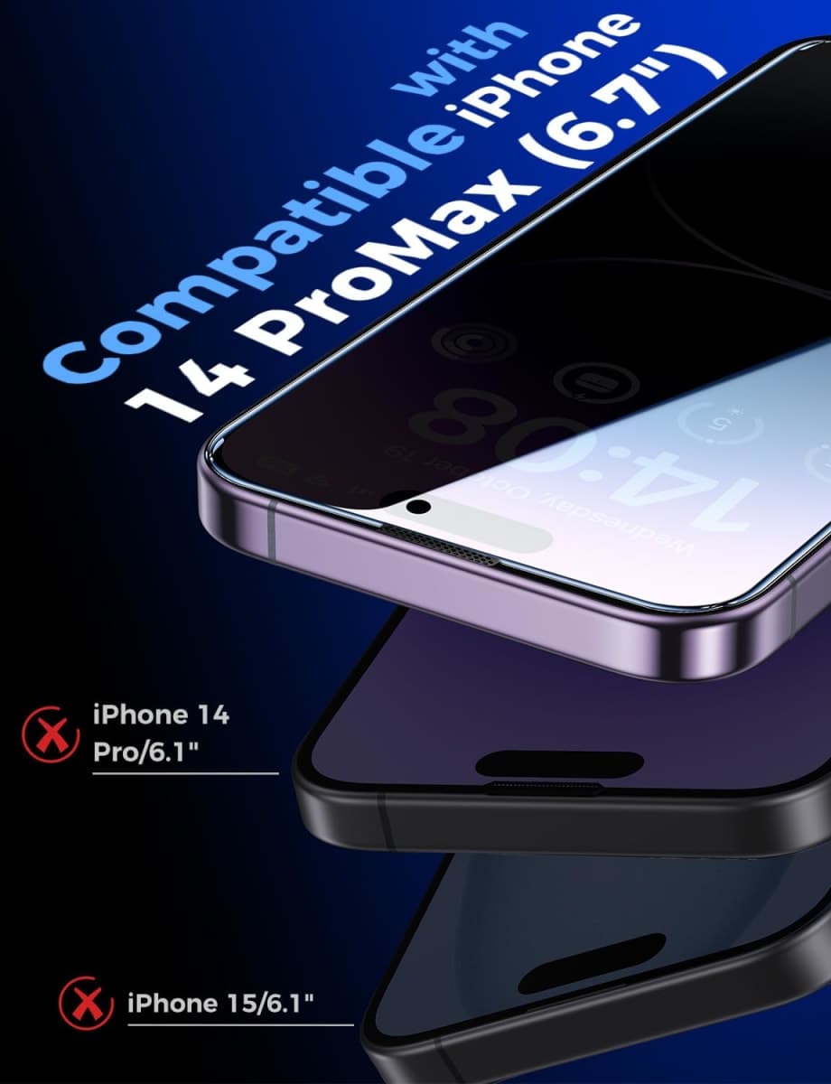 MAGIC JOHN 2 Pack for iPhone 14 Pro Max 6.7 inch Privacy Tempered Glass Screen Protector, Auto Dust-Elimination Installation, Easy Installation, Bubble Free thumbnail 3
