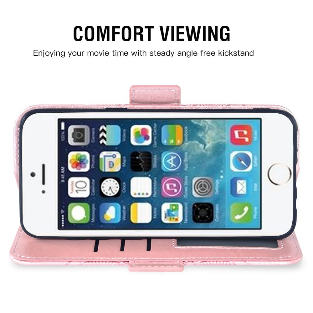 Compatible with iPhone 5S 5 SE 2016 5SE Wallet Case and Tempered Glass Screen Protector Flip Cover Card Holder Cell Phone Cases for iPhone5 iPhone5s iPhoneSE iPhone6se i 6SE iPhone5se Women Rose Gold thumbnail 4