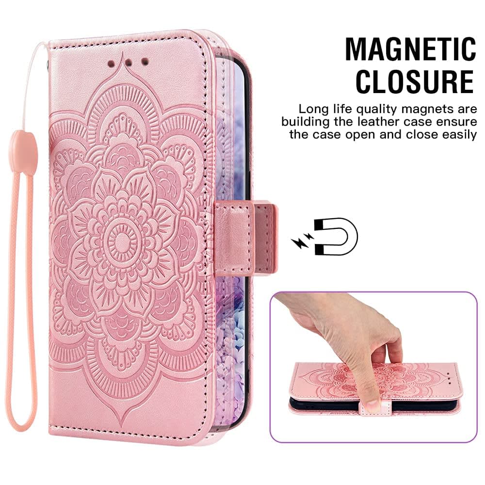 Compatible with iPhone 5S 5 SE 2016 5SE Wallet Case and Tempered Glass Screen Protector Flip Cover Card Holder Cell Phone Cases for iPhone5 iPhone5s iPhoneSE iPhone6se i 6SE iPhone5se Women Rose Gold thumbnail 5