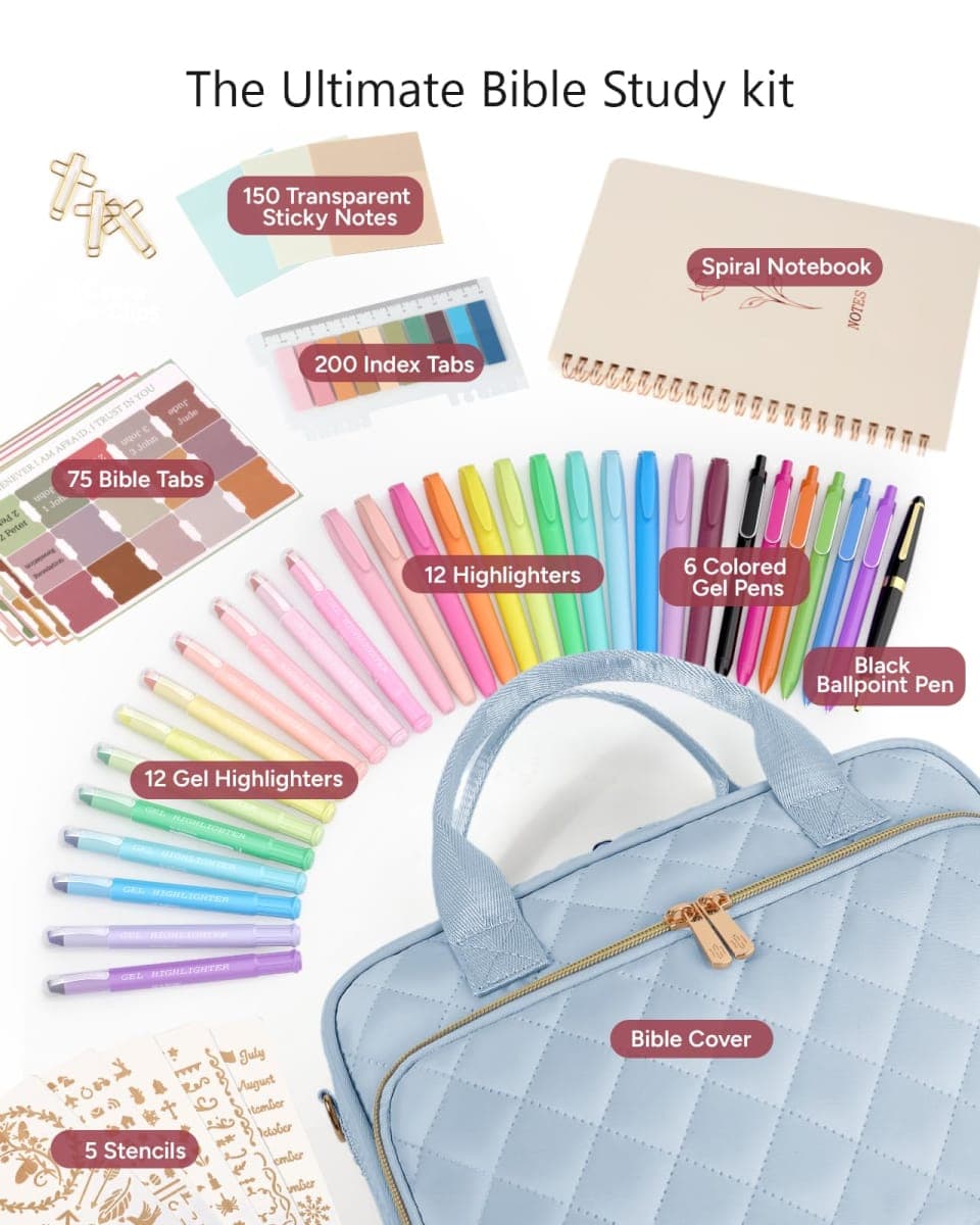 Bellahold Bible Cover with Bible Journaling Kit, Bible Tabs and Bible Cover Case for Women, Bible Highlighters and Pens No Bleed, Journaling Supplies for Bible Study, Christian Gifts for Women, Blue thumbnail 2