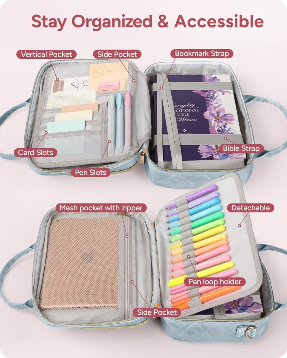 Bellahold Bible Cover with Bible Journaling Kit, Bible Tabs and Bible Cover Case for Women, Bible Highlighters and Pens No Bleed, Journaling Supplies for Bible Study, Christian Gifts for Women, Blue thumbnail 5