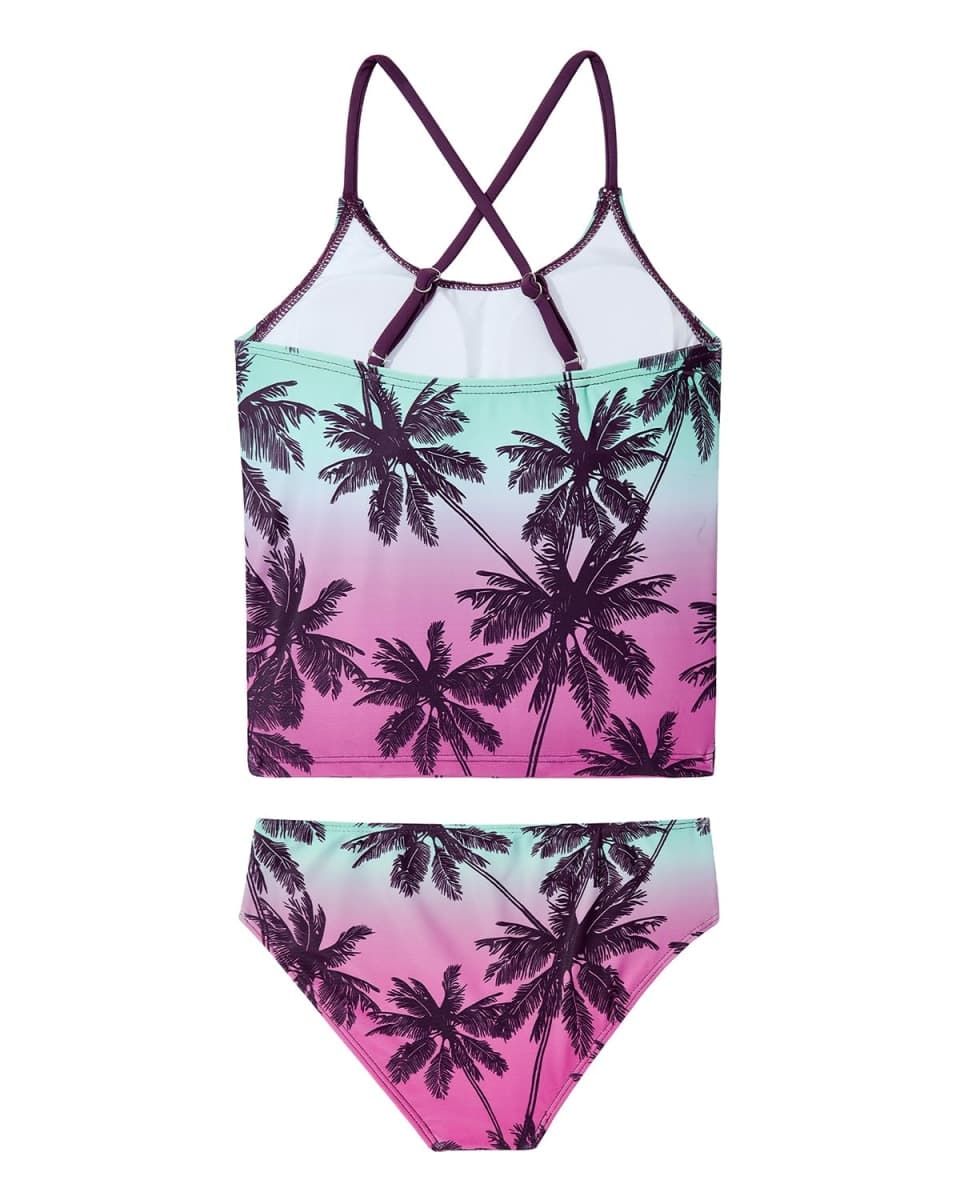 Century Star Girls Tankini Charlotte Flounce Swimsuit Two Piece Swimwear Bathing Suit Set for Summer Beach, Coconut Tree, 12-13 Years thumbnail 2