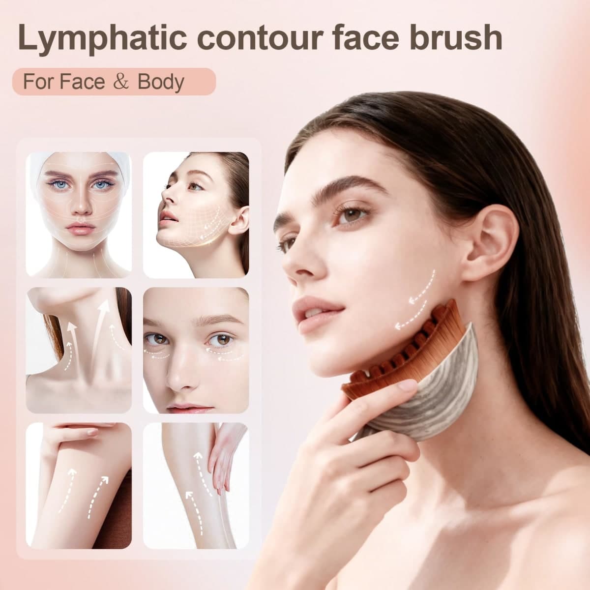 Lymphatic Contour Face Brush, Manual Lymphatic Drainage Massager, Natural Makeup Brushes with Durable Soft Bristles, Hypoallergenic Ergonomic Facial Cleansing Brush for Sculpting thumbnail 2