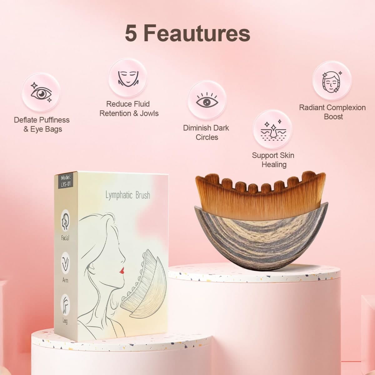 Lymphatic Contour Face Brush, Manual Lymphatic Drainage Massager, Natural Makeup Brushes with Durable Soft Bristles, Hypoallergenic Ergonomic Facial Cleansing Brush for Sculpting thumbnail 5