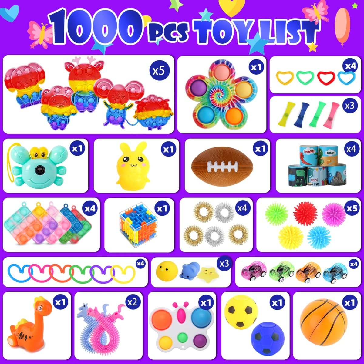 1000Pcs Bulk Party Favors for Kids, Fidget Toys Pack,Stocking Stuffers, Treasure Box Chest, Birthday Party, Classroom Carnival Prizes, Pinata Stuffers, Goodie Bag Stuffers, Stress Relief, Sensory Toys thumbnail 2