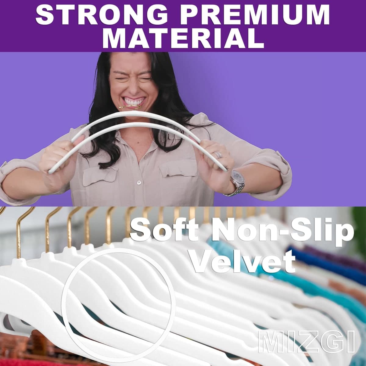 MIZGI Premium Velvet Hangers Pack 60 Pcs Heavyduty - Non Slip Slimline - Velvet Suit Hanger White - Gold Hooks,Space Saving Clothes Hanger thumbnail 2