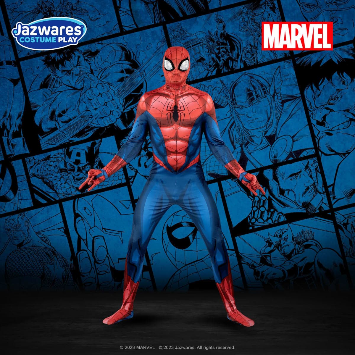 MARVEL Spider-Man Official Adult Deluxe Zentai Halloween Costume - Stretch Spandex with Hidden Zippers and Wrist Slits (L) thumbnail 3
