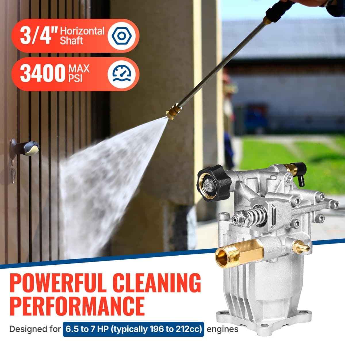 YAMATIC 3/4" Shaft Horizontal Pressure Washer Pump - 3000 PSI @ 2.5 GPM - Original Engineering OEM Pump for Most Brand Gas Engine Power Washer thumbnail 2