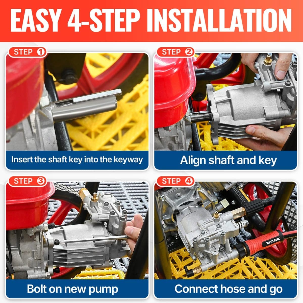 YAMATIC 3/4" Shaft Horizontal Pressure Washer Pump - 3000 PSI @ 2.5 GPM - Original Engineering OEM Pump for Most Brand Gas Engine Power Washer thumbnail 5