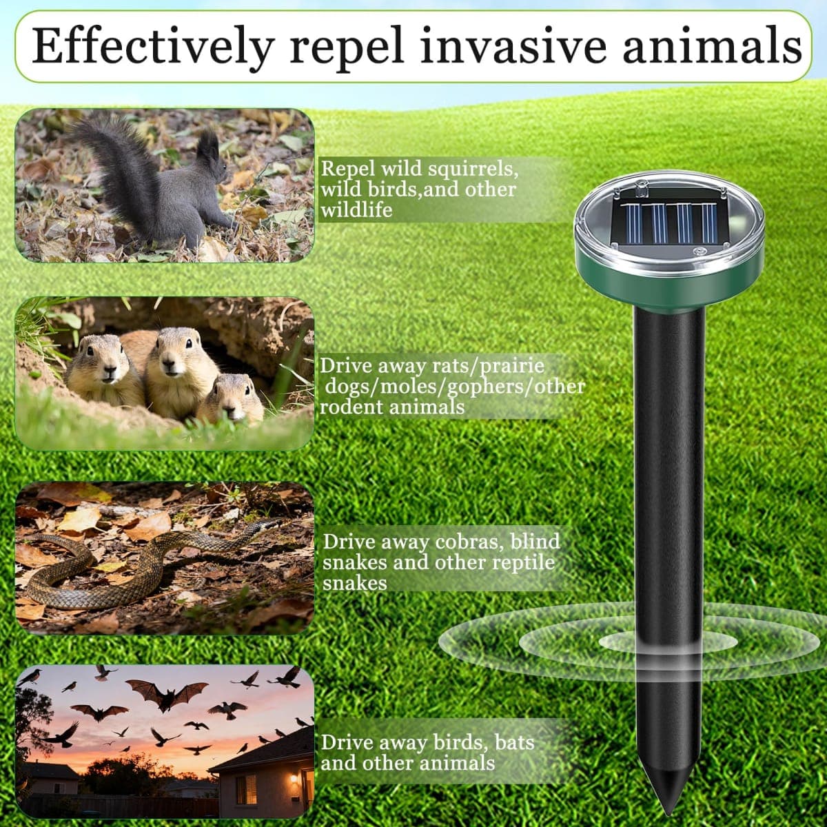 12Pcs Snake Repellent for Yard, Mole Repellent, Solar Ultrasonic Groundhog Gopher, Skunk, Vole, Rabbit, Rodent,Repellent Outdoor for Lawn Garden & Yard thumbnail 2