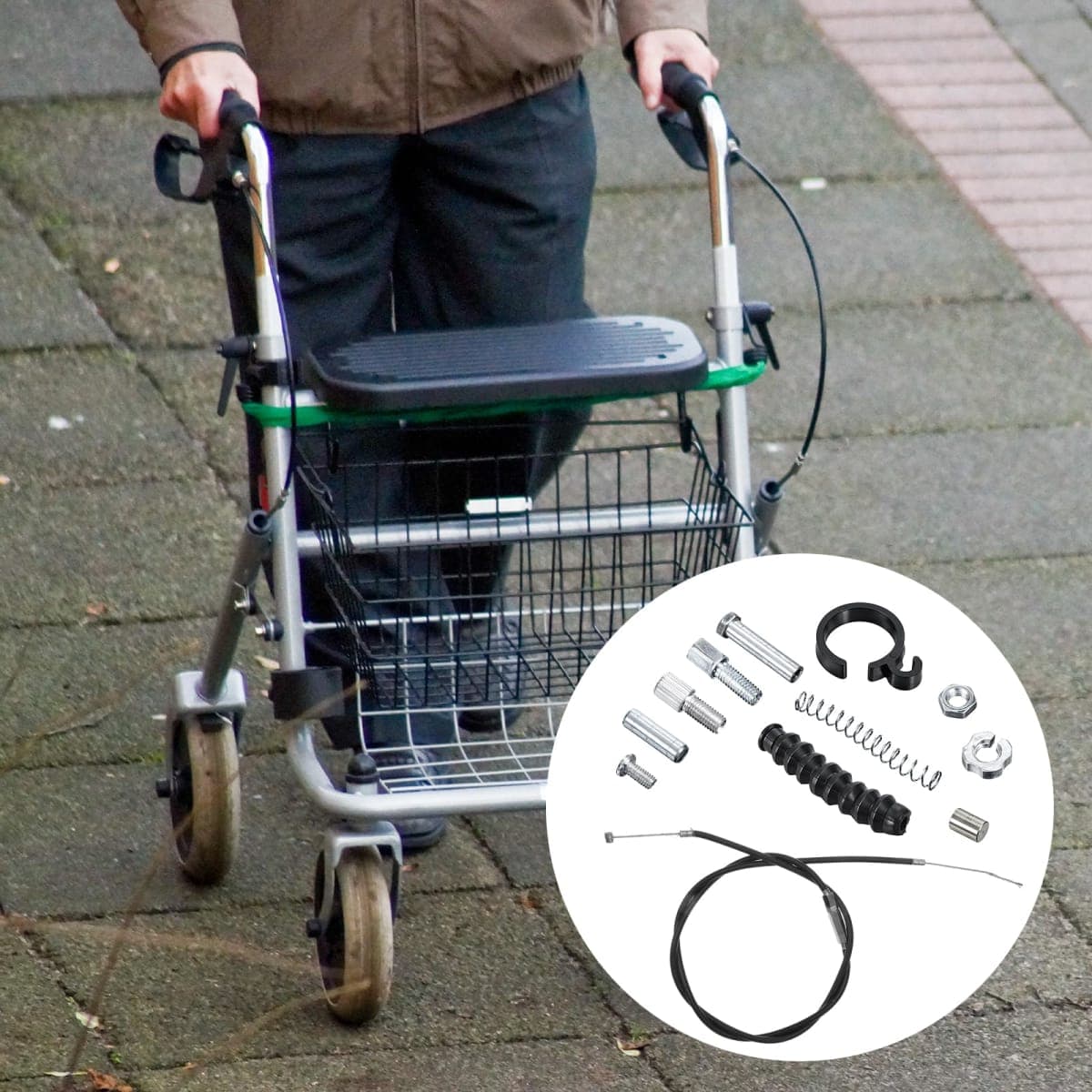 Brake Handle Replacement for Rollator Walker, Rollator Replacement Hand Brake with 41" Cable, Drive Rollator Replacement Parts for 4 Wheel Rolling Walker thumbnail 3