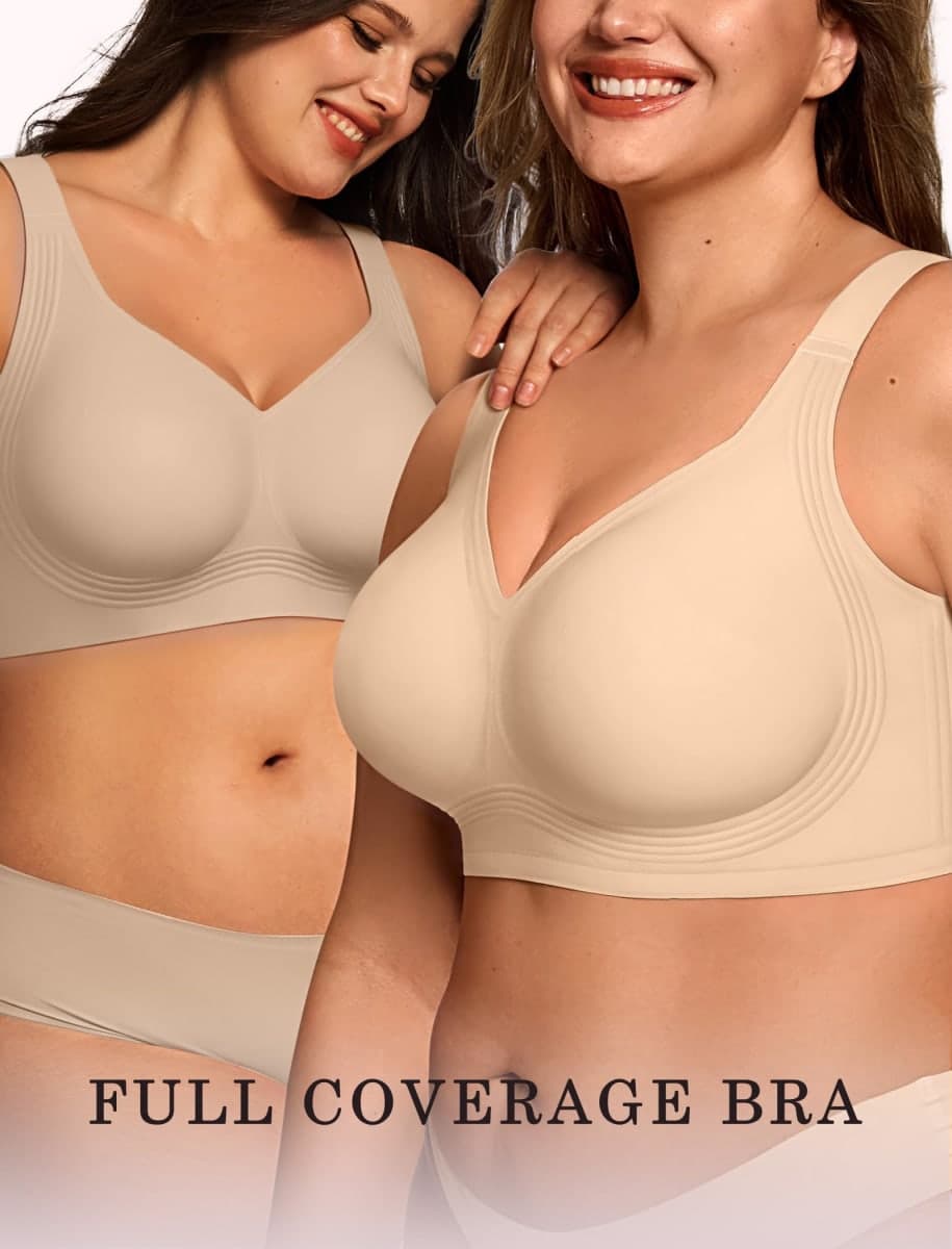 OEAK Womens Wireless Jelly Bra Plus Size Supportive Seamless Bras Full Coverage Push Up Comfortable No Underwire Tshirt Bras, Creamy Beige, 5X-Large thumbnail 5