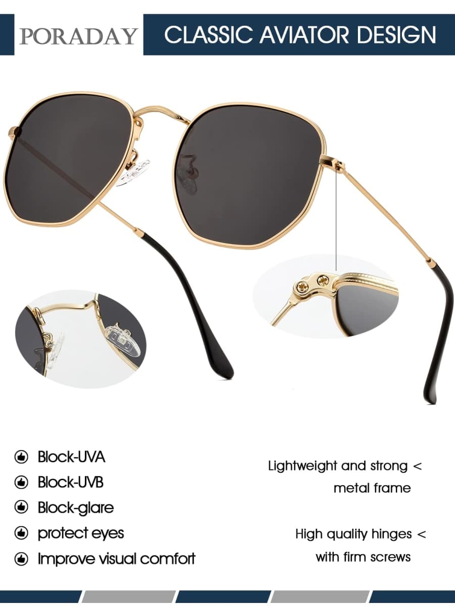 PORADAY Rectangle Sunglasses for Women Men Vintage Rimless Square Sun Glasses Candy Color, A1 Black, MM thumbnail 5