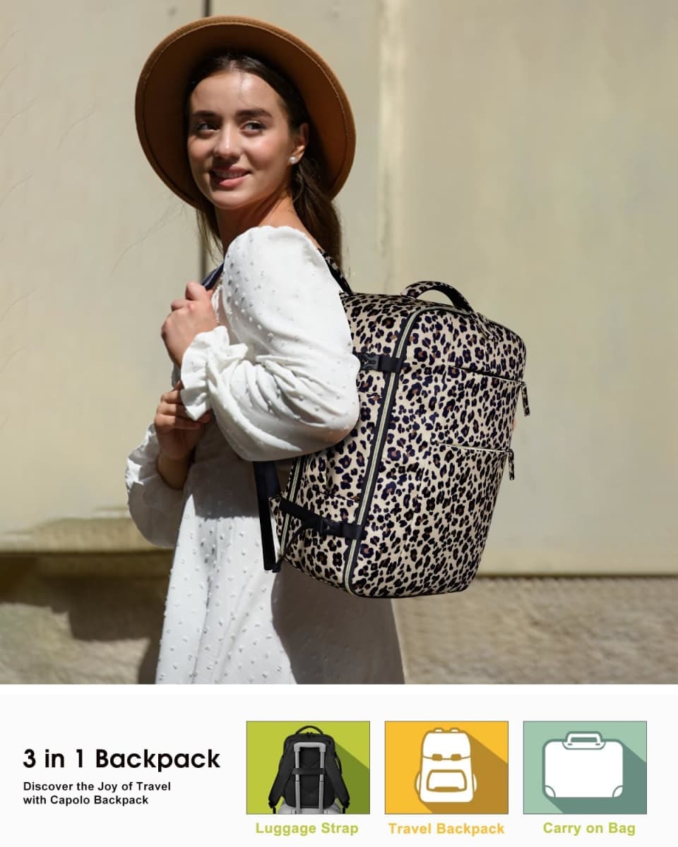 Capolo Travel Backpack for Women Men Waterproof Laptop Backpack Airlines Approved Carry On Backpack Bag Computer Bookbag, Leopard, 15.6 Inch, Travel Backpacks thumbnail 2