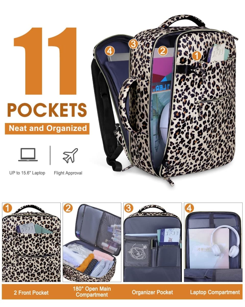 Capolo Travel Backpack for Women Men Waterproof Laptop Backpack Airlines Approved Carry On Backpack Bag Computer Bookbag, Leopard, 15.6 Inch, Travel Backpacks thumbnail 3