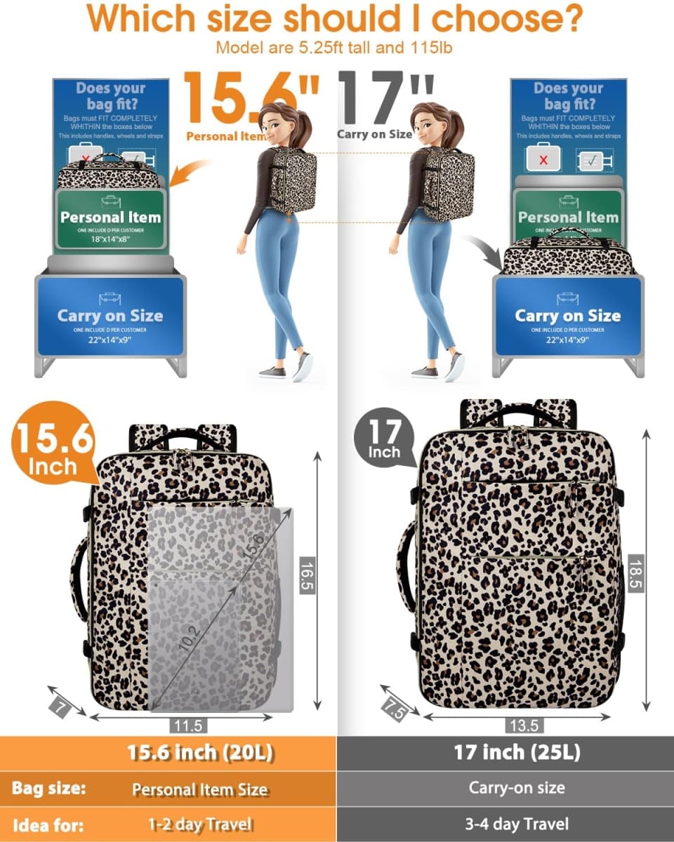 Capolo Travel Backpack for Women Men Waterproof Laptop Backpack Airlines Approved Carry On Backpack Bag Computer Bookbag, Leopard, 15.6 Inch, Travel Backpacks thumbnail 5