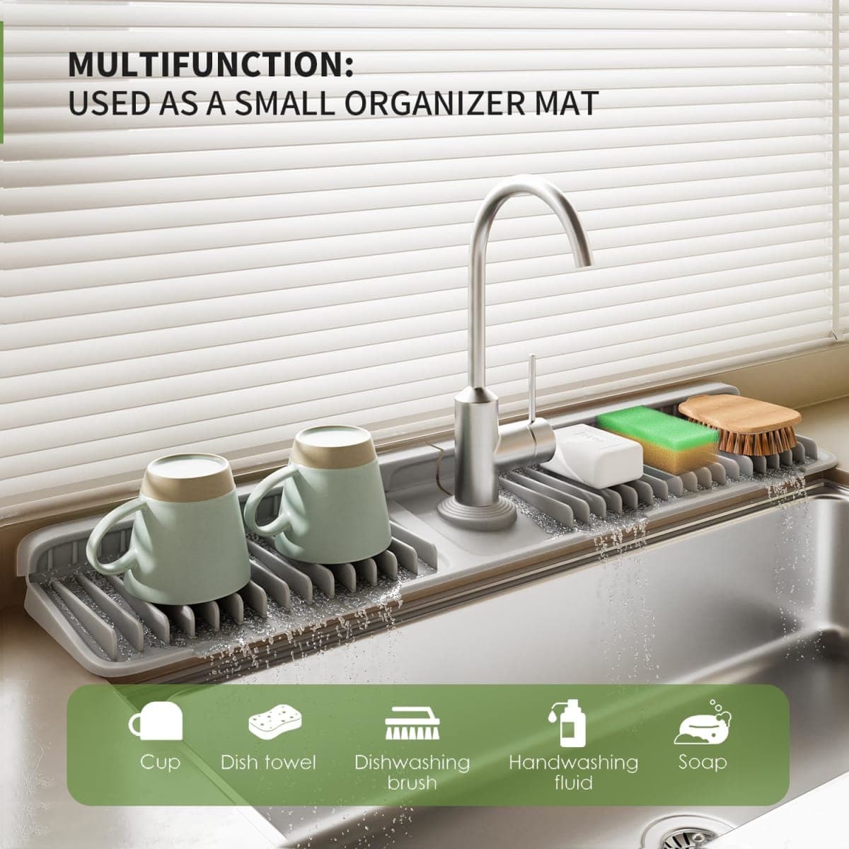 SOCORIA Faucet Mat for Kitchen Sink, 24 Inch Longer Silicone Sink Splash Guard, 7°Slope Fast Self-draining, Fast Drying Tidy Faucet Mat Splash Guard thumbnail 2