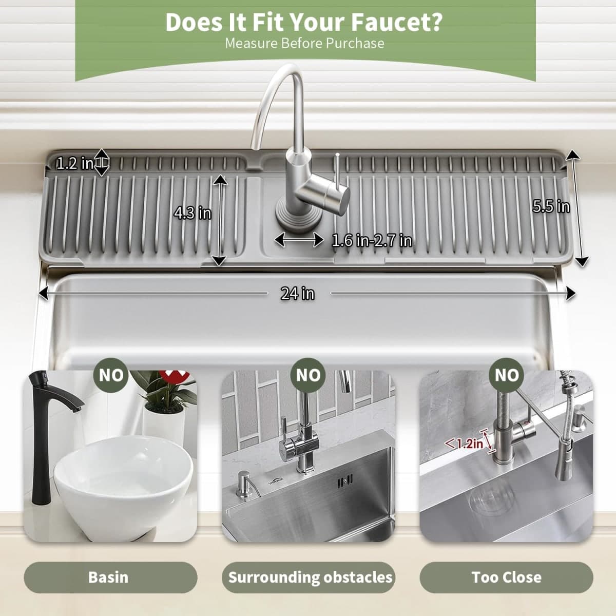 SOCORIA Faucet Mat for Kitchen Sink, 24 Inch Longer Silicone Sink Splash Guard, 7°Slope Fast Self-draining, Fast Drying Tidy Faucet Mat Splash Guard thumbnail 5