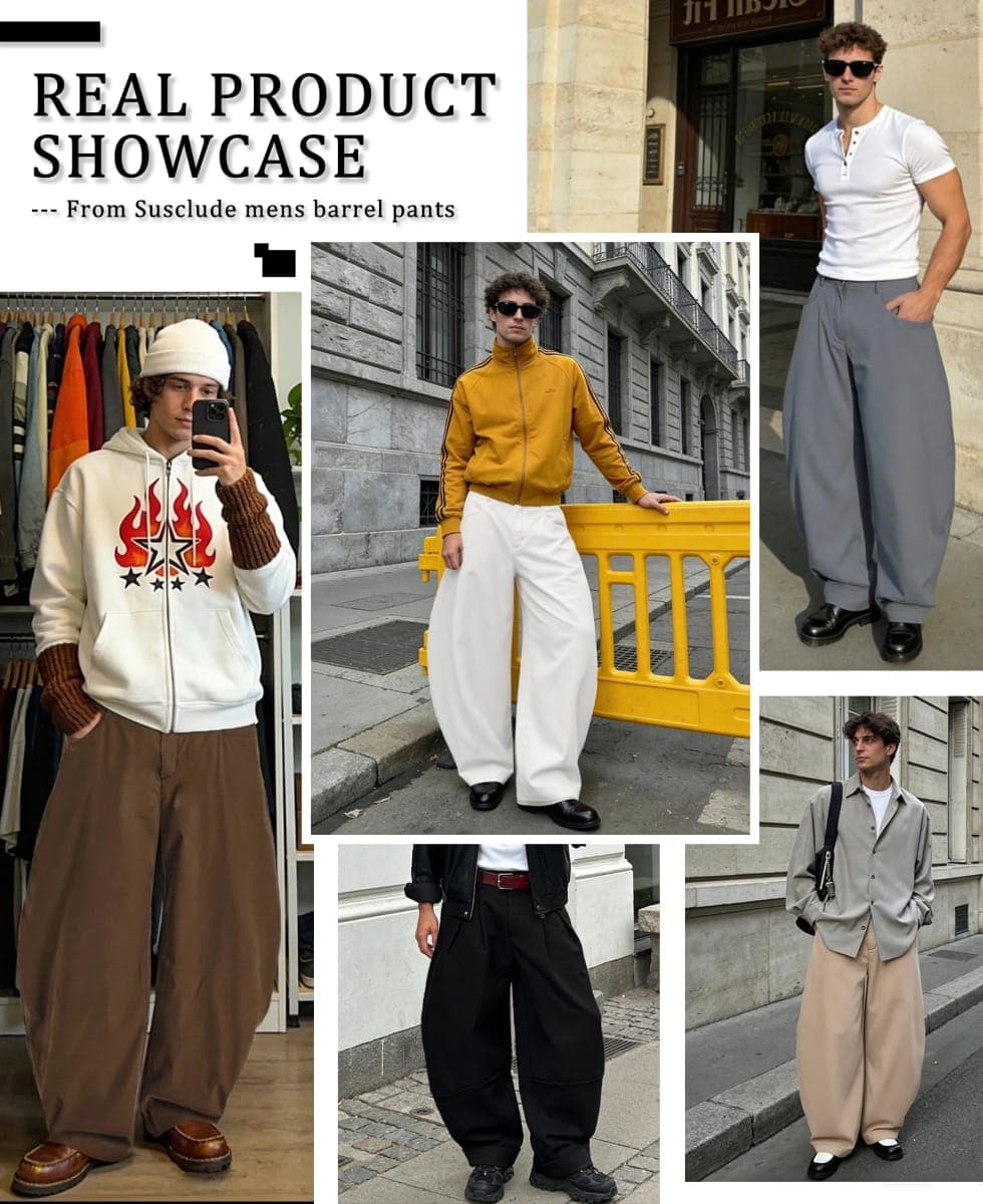 Susclude Men's Barrel Lounge Pants Wide Leg Lightweight Trendy Pant Elastic Waist Loose Casual Comfy Summer Beach Trousers Black thumbnail 4