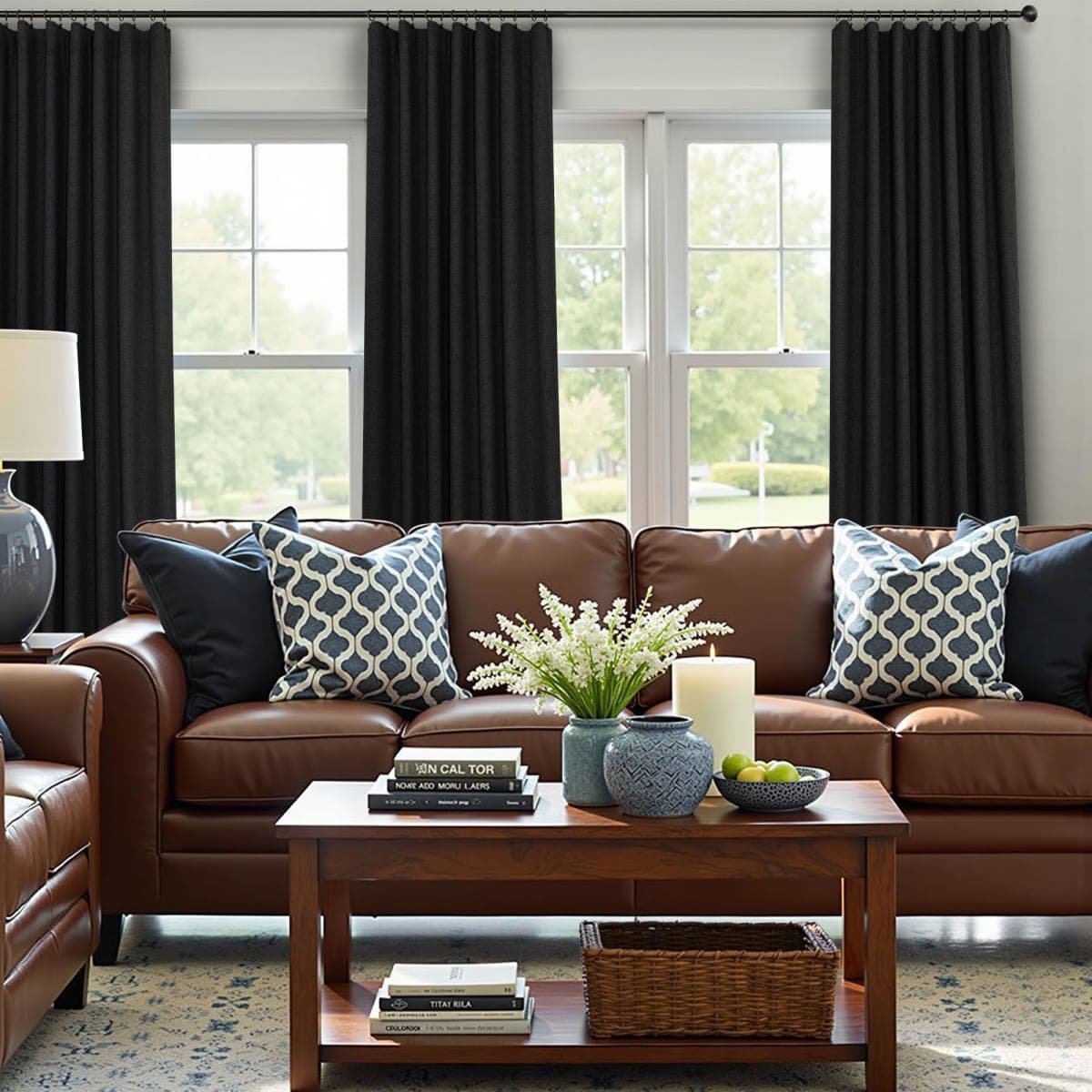 Pitalk Black Faux Linen Drapes and Curtains Blackout for Bedroom 52x90 Inches Long thumbnail 2