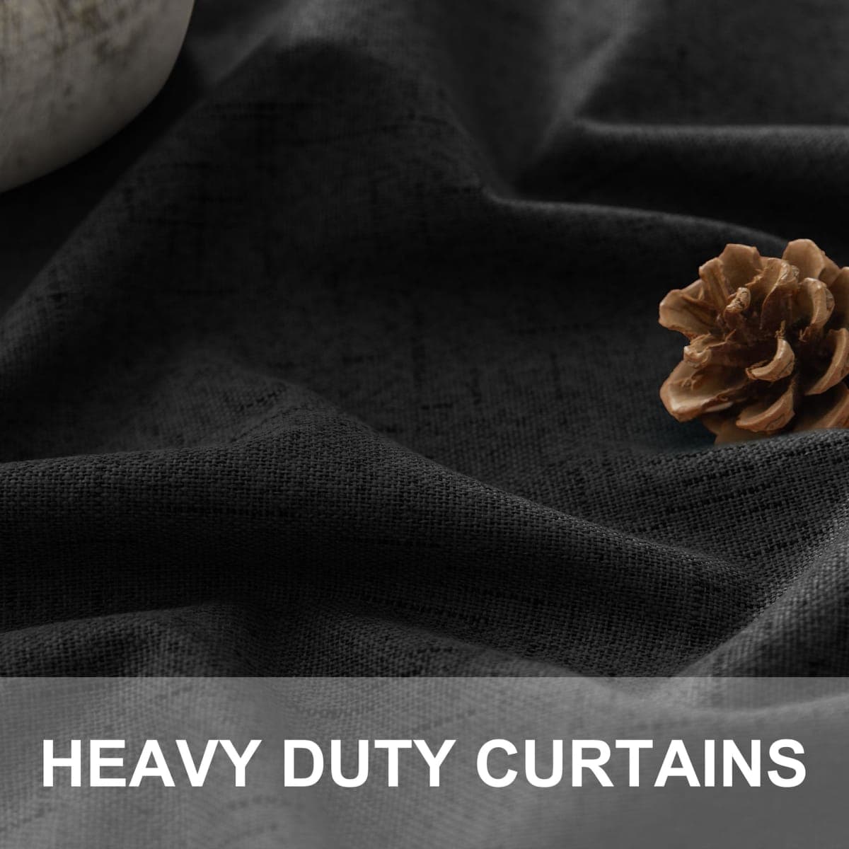 Pitalk Black Faux Linen Drapes and Curtains Blackout for Bedroom 52x90 Inches Long thumbnail 3