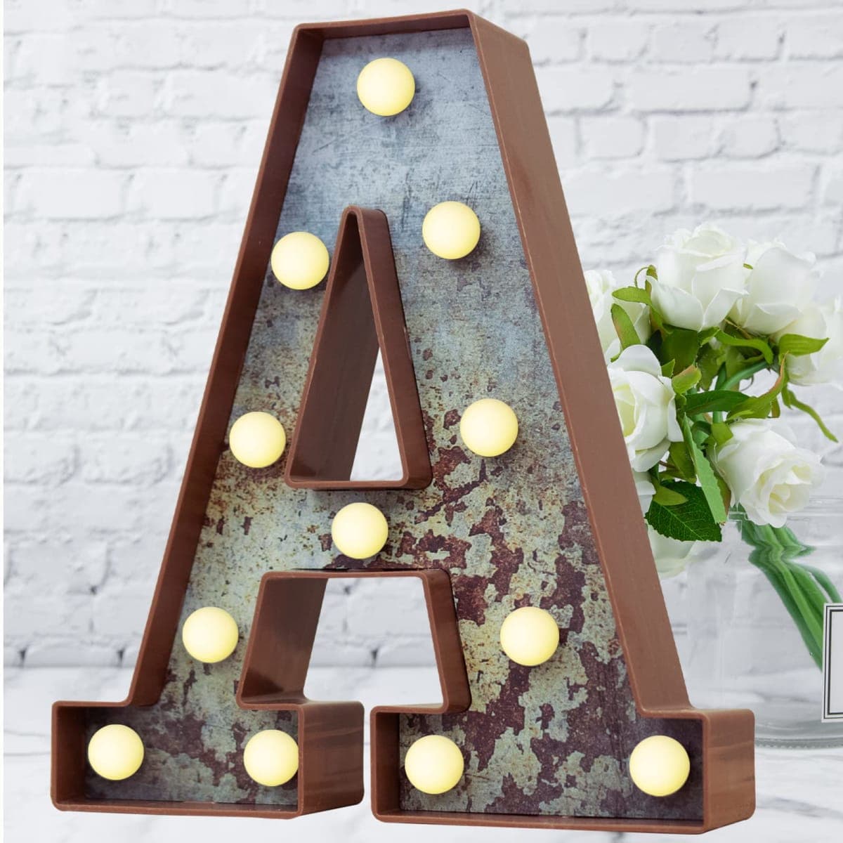 LED Marquee Light Up Letters Industrial Vintage Style Lighted Letters Rust Metal Effect Marquee Letter with Lights Illumination Letter Signs for Christmas Wedding Birthday Party Home Cafe Bar Decor-A — image 1