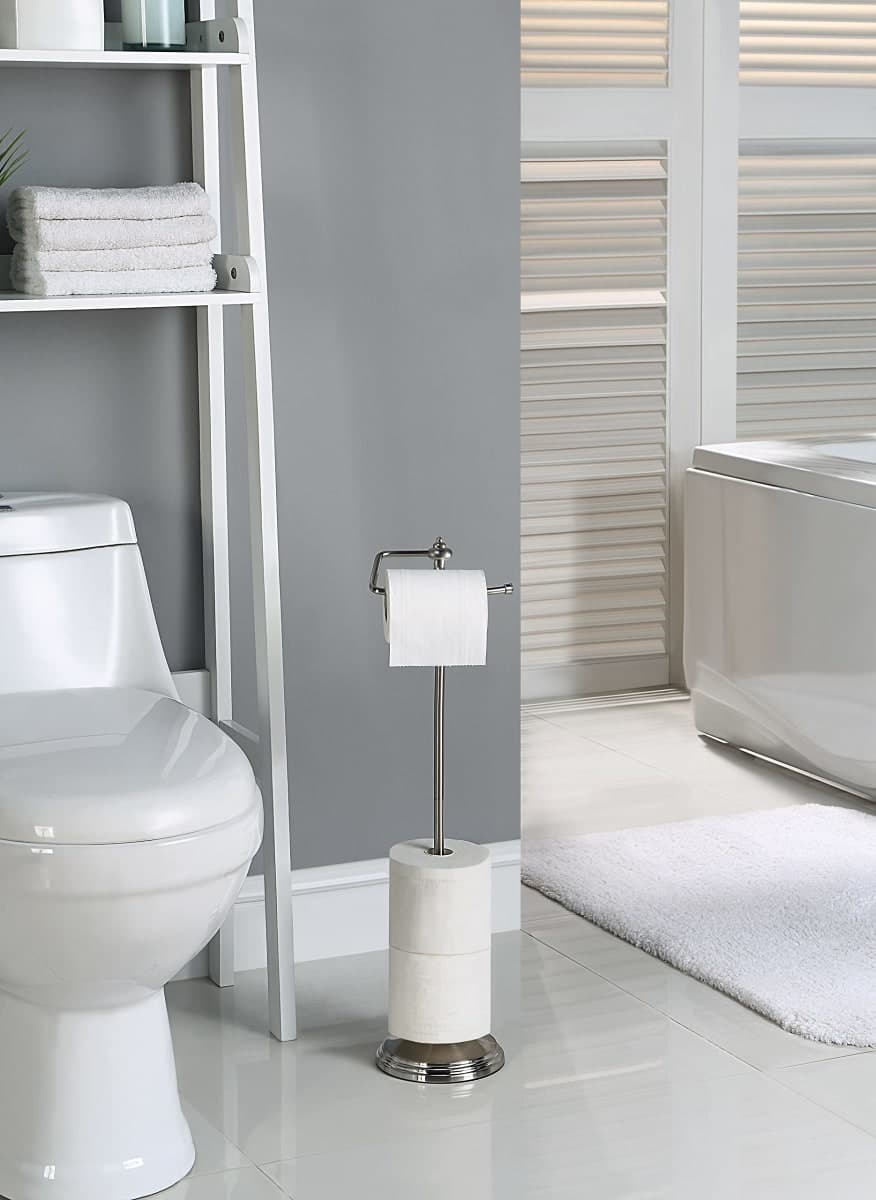 SunnyPoint Bathroom Free Standing Toilet Tissue Paper Roll Holder Stand with Reserve Function, Satin Nickel thumbnail 4
