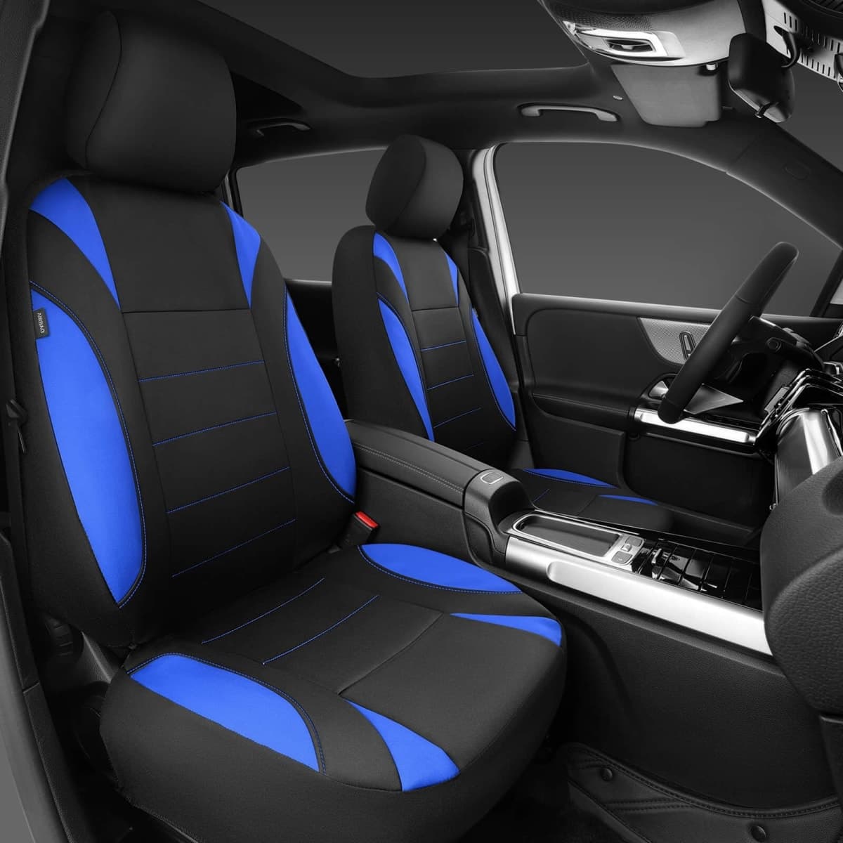 CAR PASS Neoprene Wetsuit Seat Covers, Waterproof Car Seat Covers Front with 5mm Composite EVA, Universal Fit for Vans, Truck, SUV TrucksAnti Slip with Armrests, Airbag Compatible(Black and Blue thumbnail 2