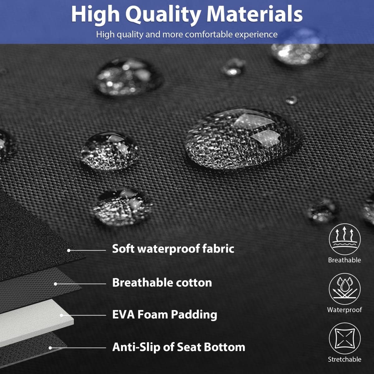 CAR PASS Neoprene Wetsuit Seat Covers, Waterproof Car Seat Covers Front with 5mm Composite EVA, Universal Fit for Vans, Truck, SUV TrucksAnti Slip with Armrests, Airbag Compatible(Black and Blue thumbnail 4