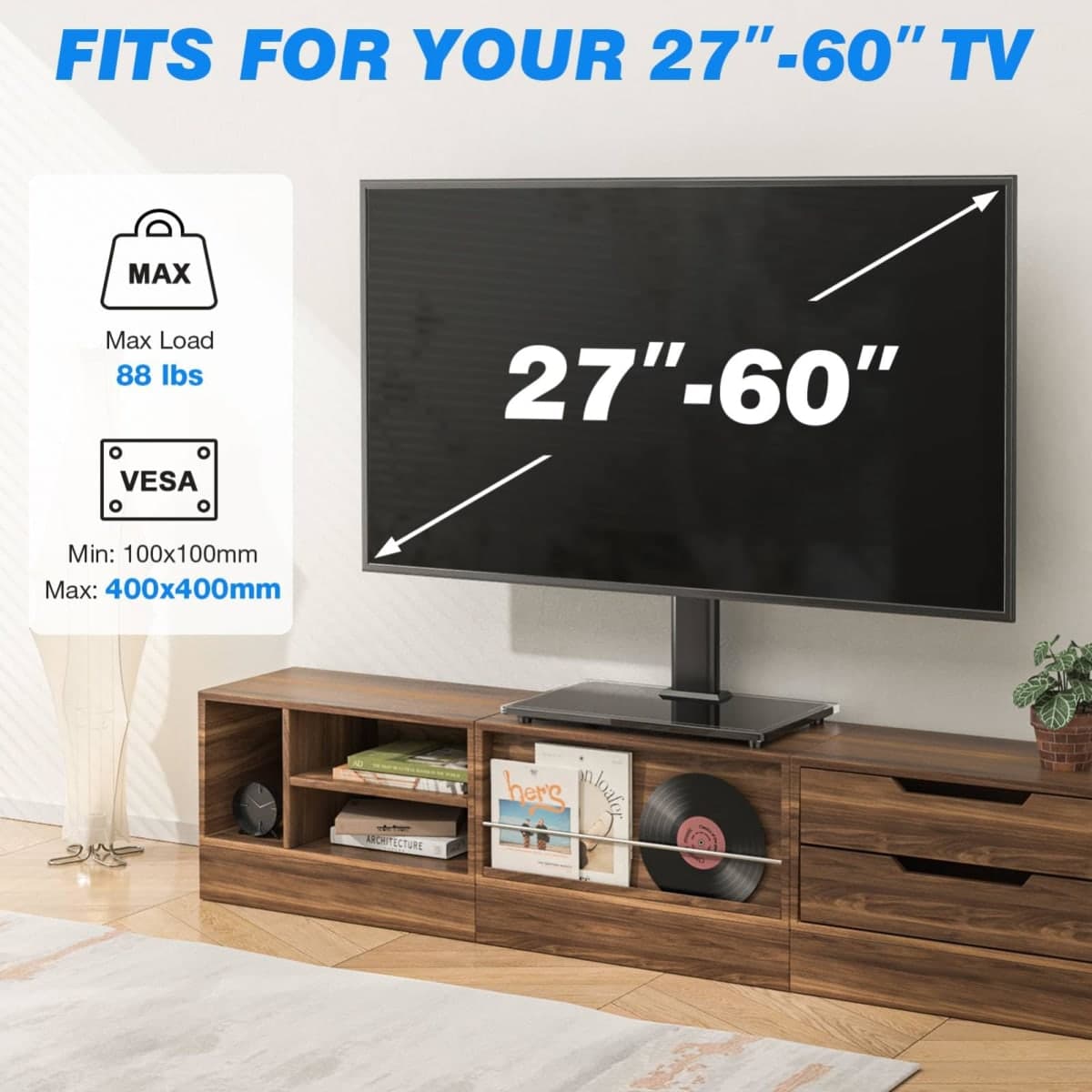 Rfiver Table Top TV Stand Base with Universal Mount Bracket for 27" to 55" TVs, Height Adjustment for Better Viewing, Black Tempered Glass Base and Strong Steel Design, UT4001 thumbnail 2