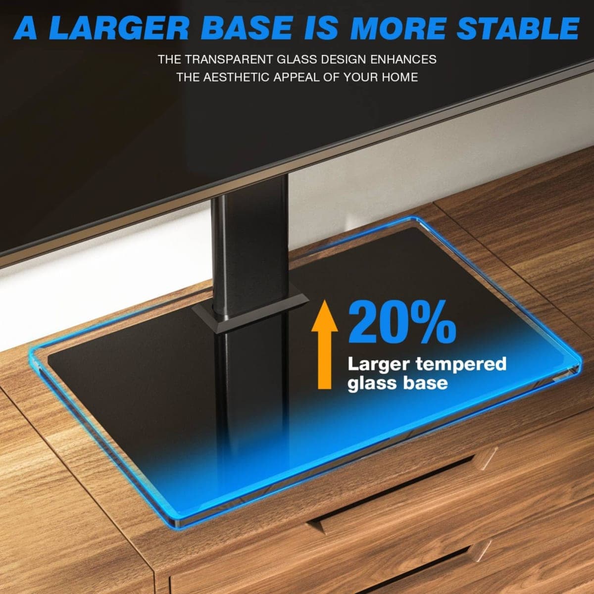 Rfiver Table Top TV Stand Base with Universal Mount Bracket for 27" to 55" TVs, Height Adjustment for Better Viewing, Black Tempered Glass Base and Strong Steel Design, UT4001 thumbnail 3