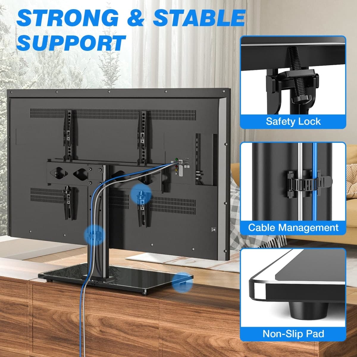 Rfiver Table Top TV Stand Base with Universal Mount Bracket for 27" to 55" TVs, Height Adjustment for Better Viewing, Black Tempered Glass Base and Strong Steel Design, UT4001 thumbnail 5