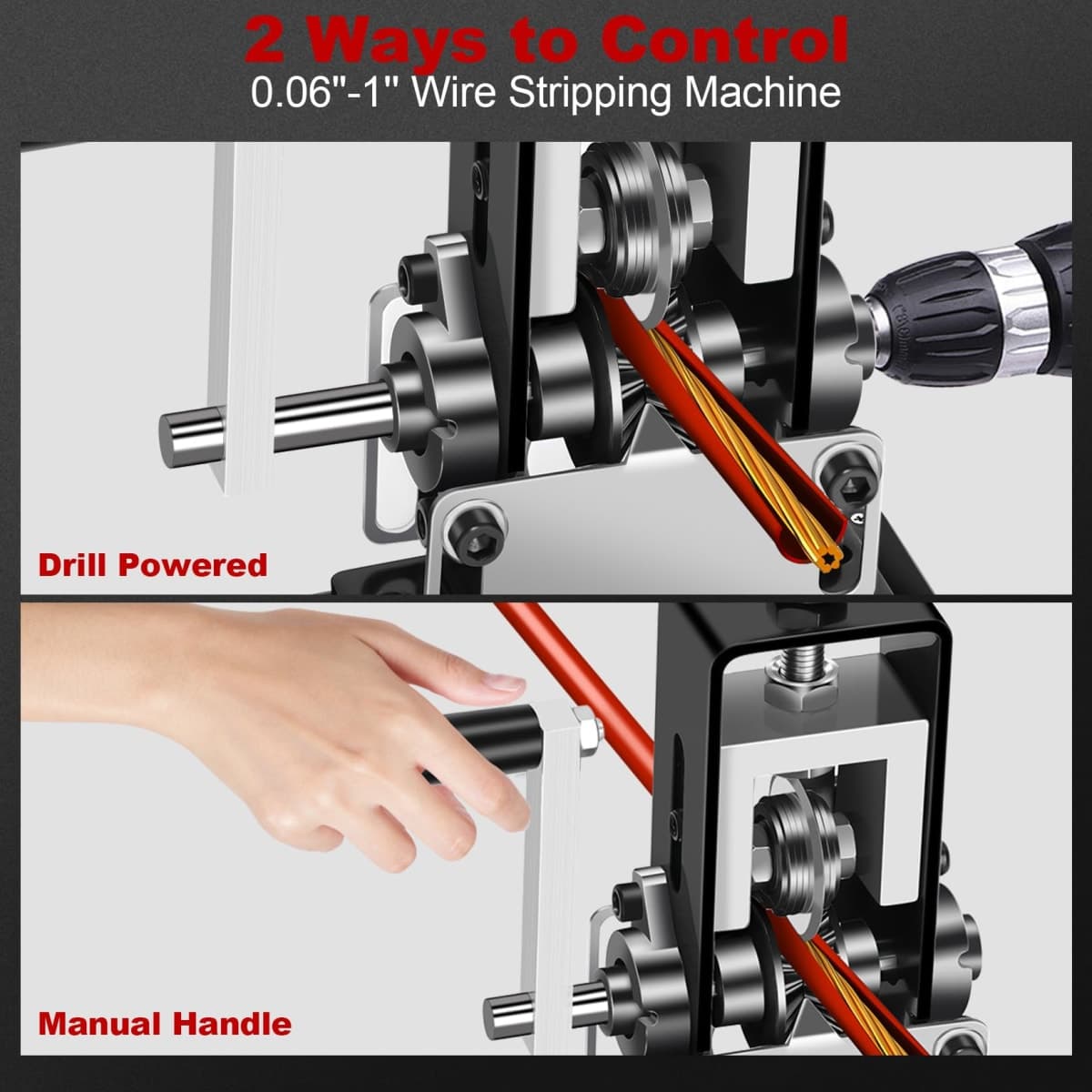 Manual Wire Stripping Machine Gauge Wire 0.06-1'', Scrapping Copper Wire Stripper with Replacement Blades, Drill Powered Hand Crank Wire Stripper Tool for Scrap Copper Recycling thumbnail 3