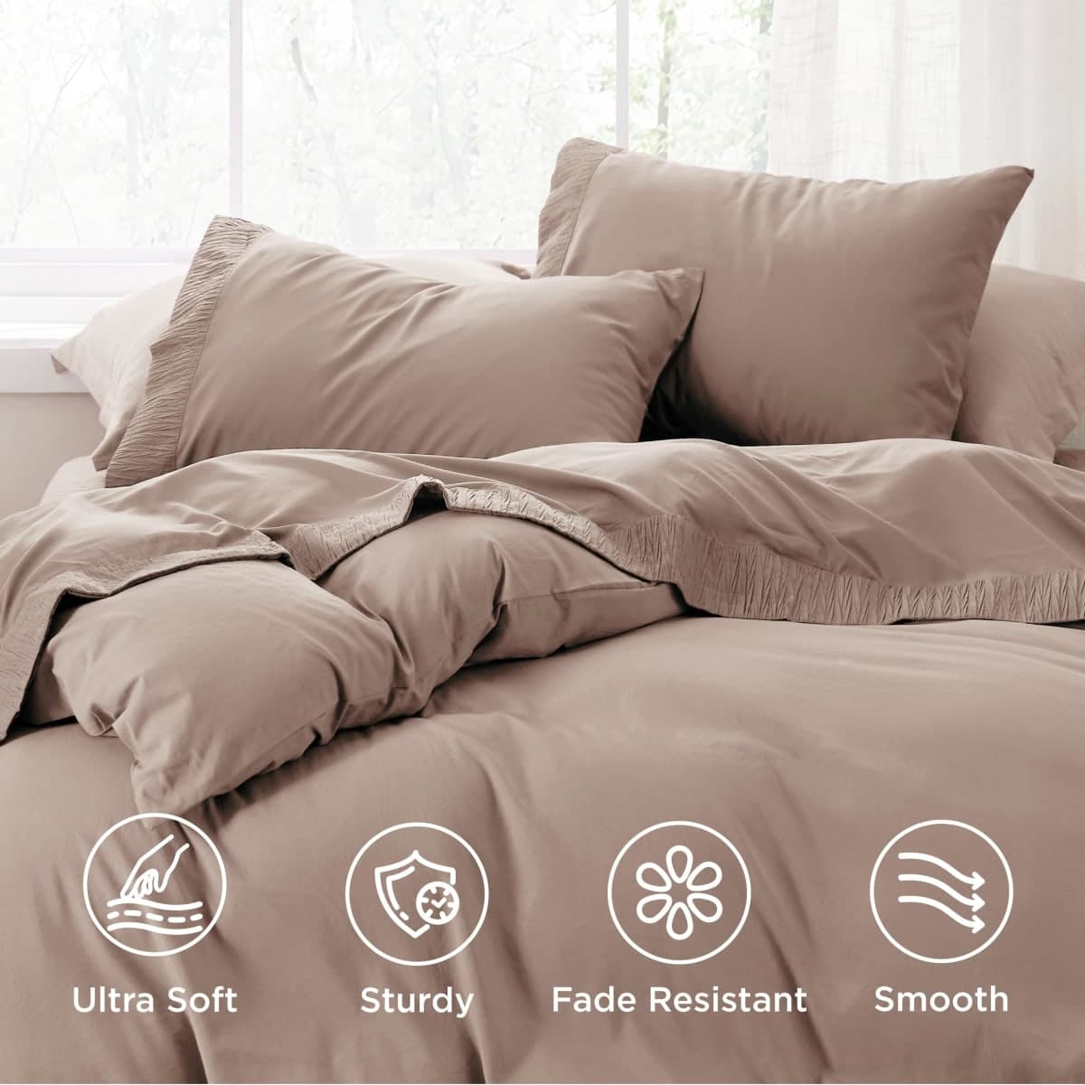 Bedsure King Size Sheets - Soft Sheets for King Size Bed, 4 Pieces Hotel Luxury Khaki King Sheets, Easy Care Polyester Microfiber Cooling Bed Sheet Set thumbnail 3