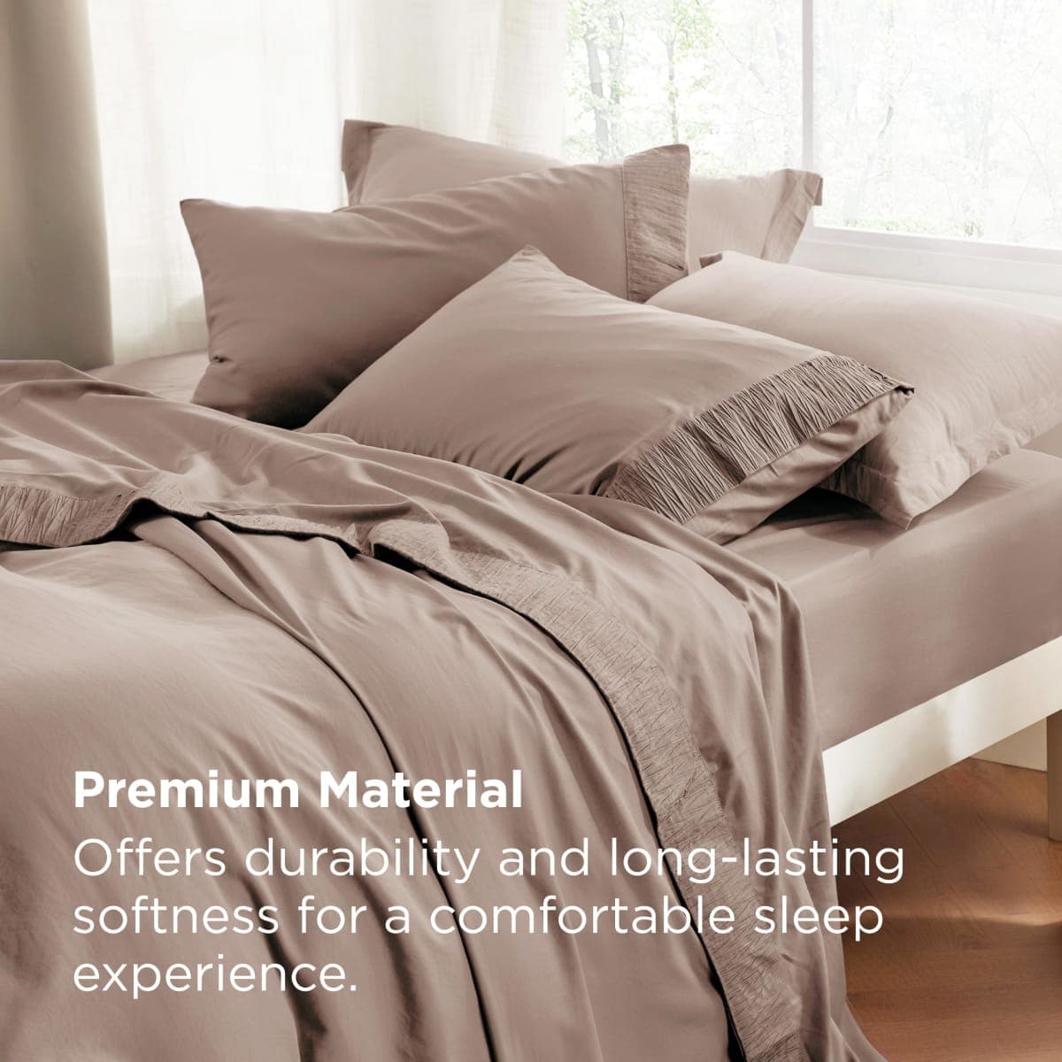 Bedsure King Size Sheets - Soft Sheets for King Size Bed, 4 Pieces Hotel Luxury Khaki King Sheets, Easy Care Polyester Microfiber Cooling Bed Sheet Set thumbnail 5