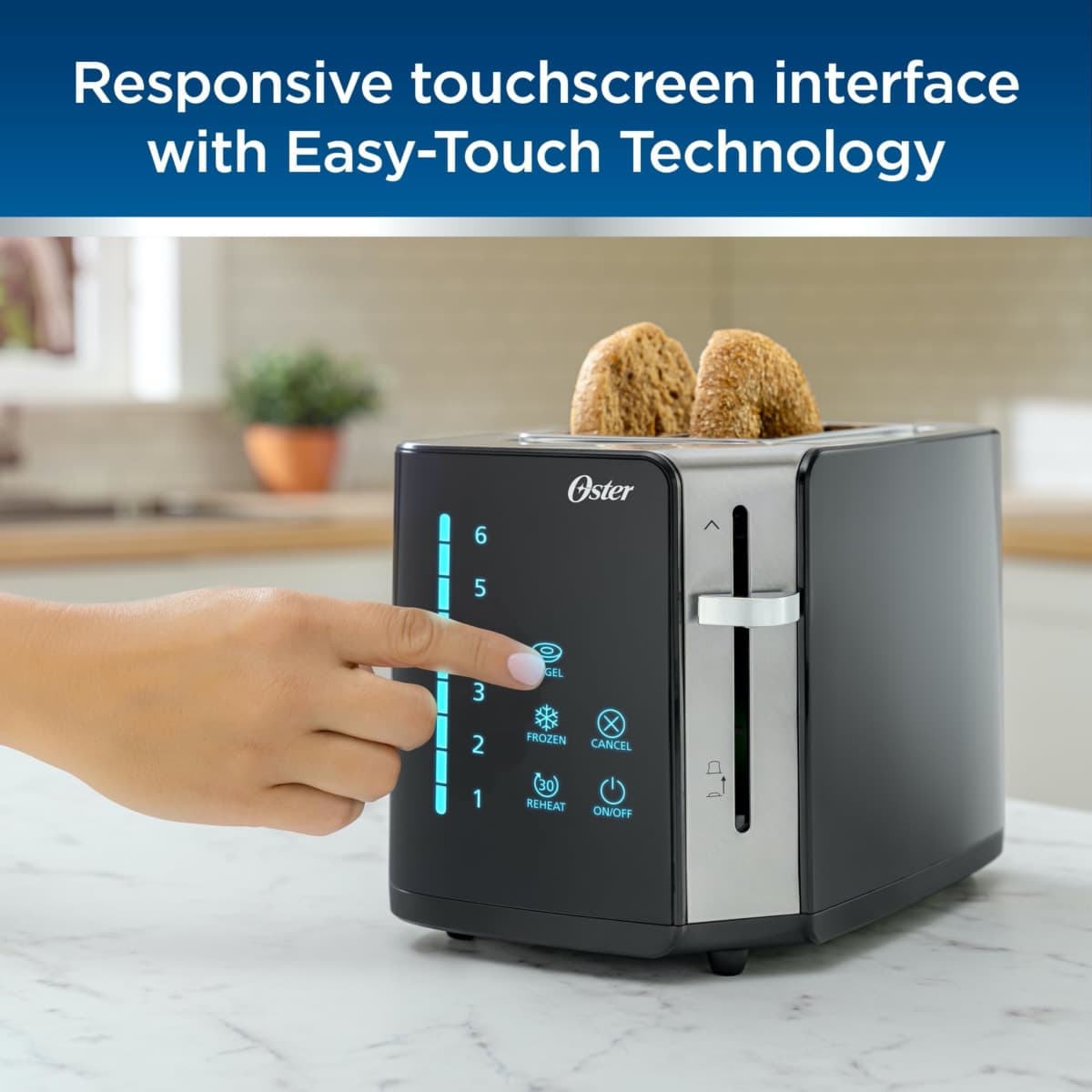 Oster 2-Slice Touchscreen Toaster, Digital Countdown Timer, 6 Shade Settings, Easy Touch Technology, Bagel/Reheat/Frozen Modes, Stainless Steel thumbnail 2