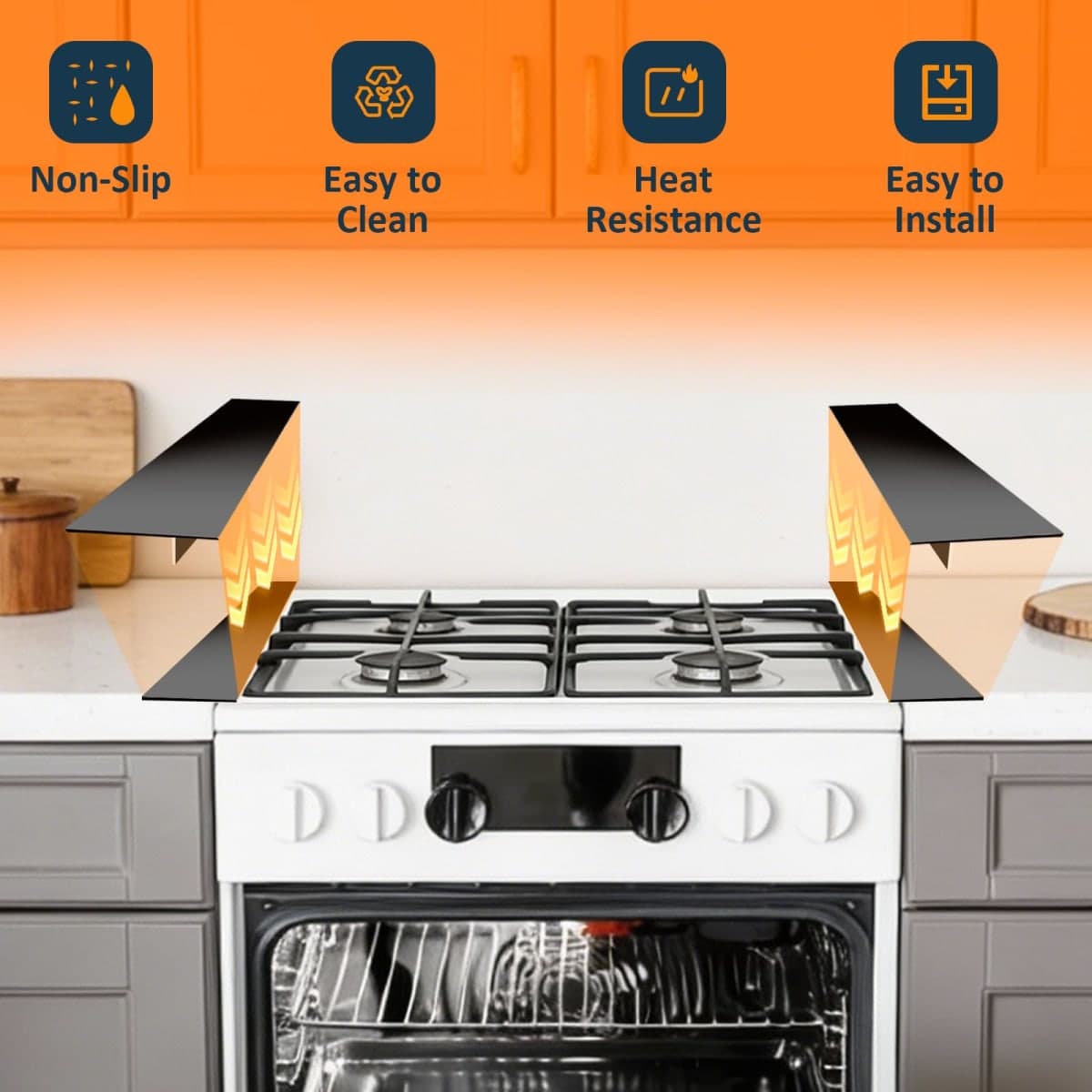 3rd Generation B-Forest Silicone Stove Gap Covers (2 Pack), Seals Gaps Between Stovetop and Counter, Heat Resistant Oven Gap Filler, Kitchen Stove Gap Guard (25 in-Black), Easy-Clean, Easy-Secure thumbnail 2